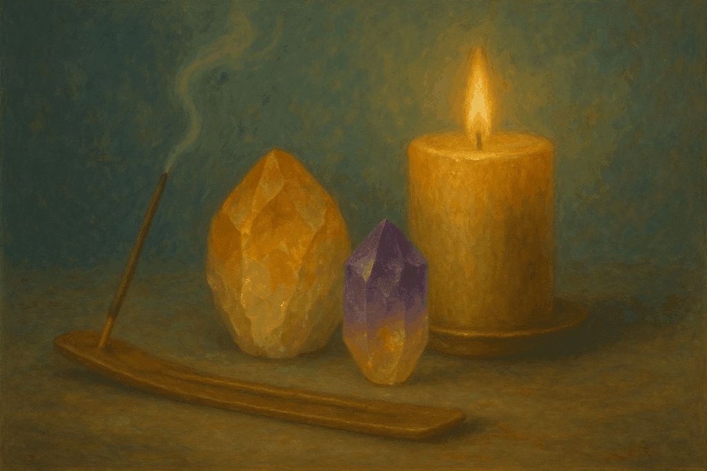 altar com citrine para atrair abundância e positividade energética