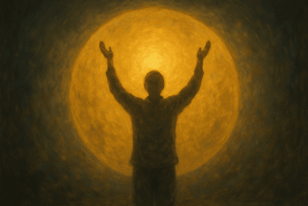 Campo energético dourado envolvendo pessoa em prática espiritual