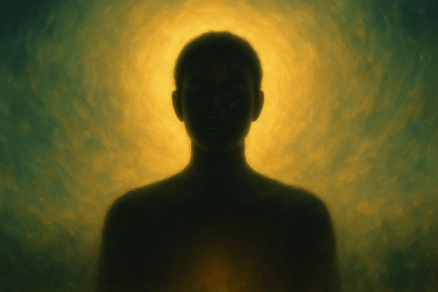 Pessoa conectada com a intuição e autoconhecimento, iluminada por luz suave.