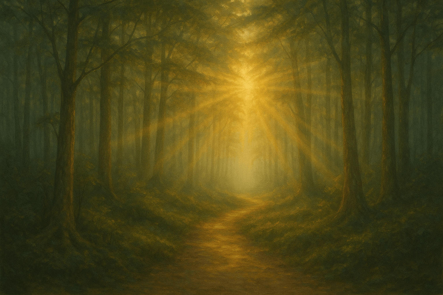 caminho na floresta ao amanhecer simbolizando a jornada da consciência