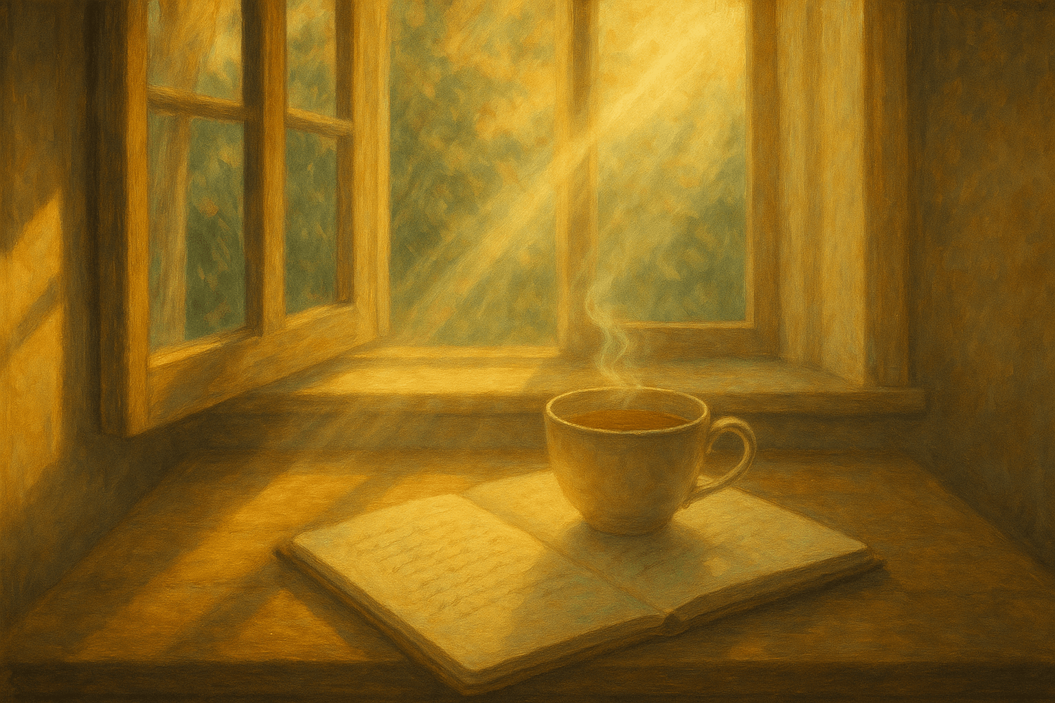 ritual espiritual matinal com luz do sol e escrita consciente