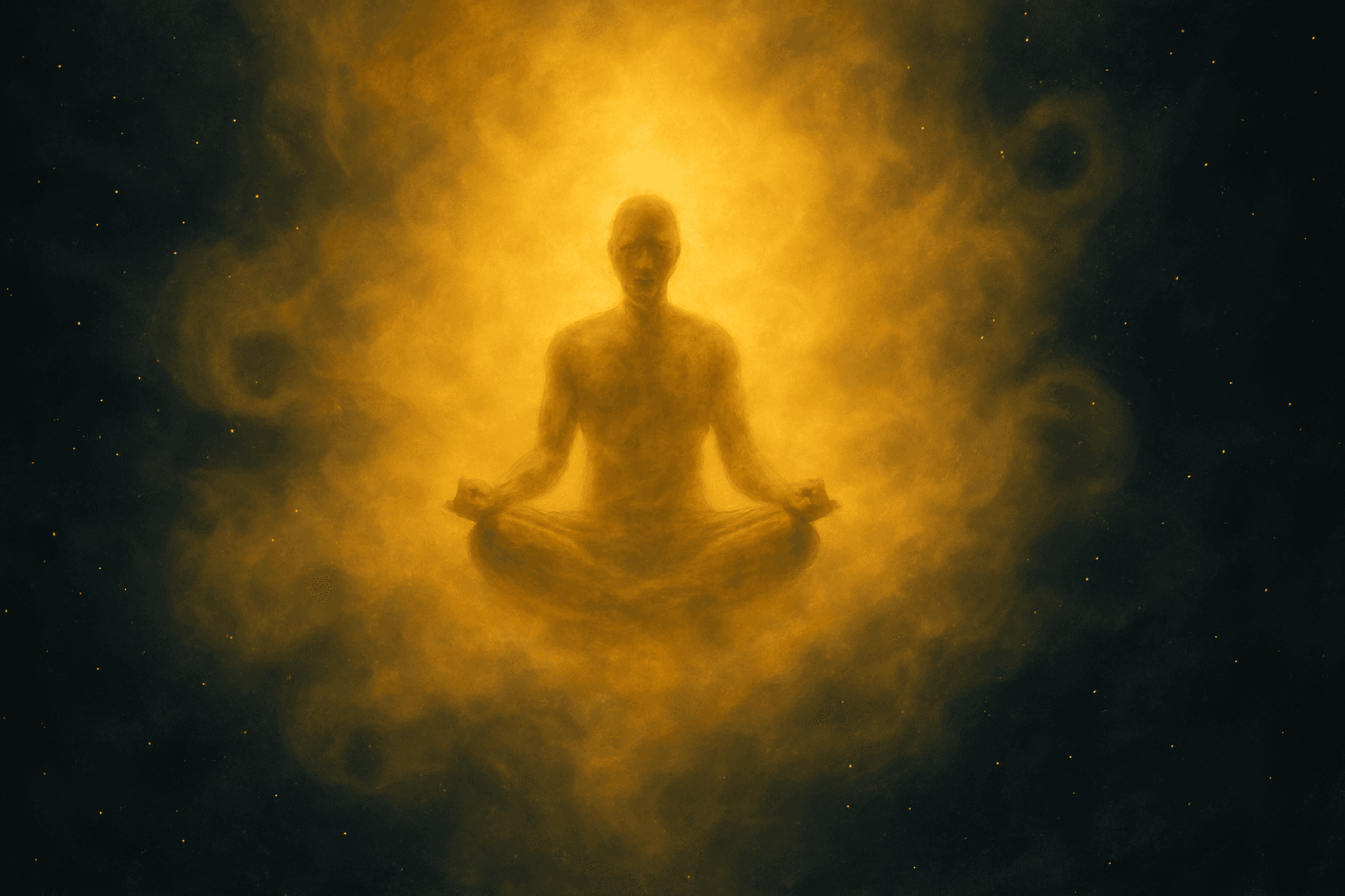 Pessoa envolta em luz dourada representando a frequência do amor
