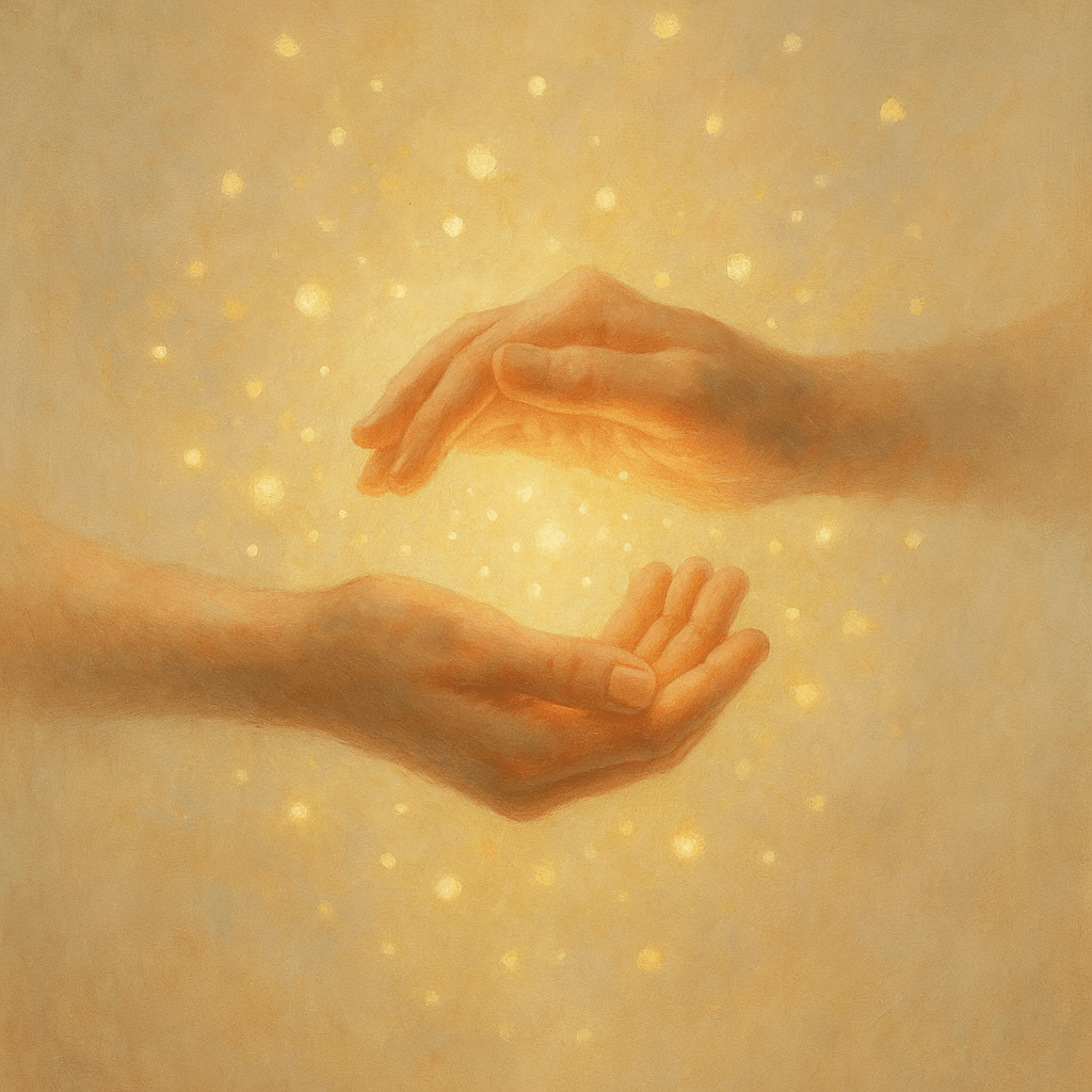 Mãos conectadas em gesto de amor e energia positiva.