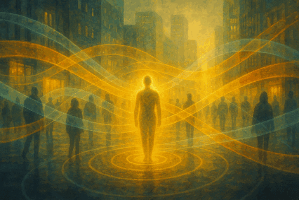 aura vibracional protegida irradiando luz e consciência