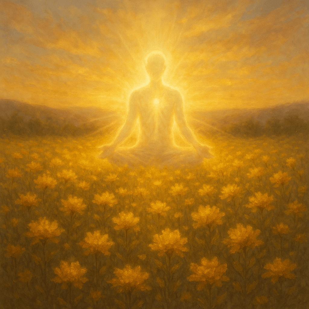 Ilustração de energia vital expandindo do corpo para o ambiente.