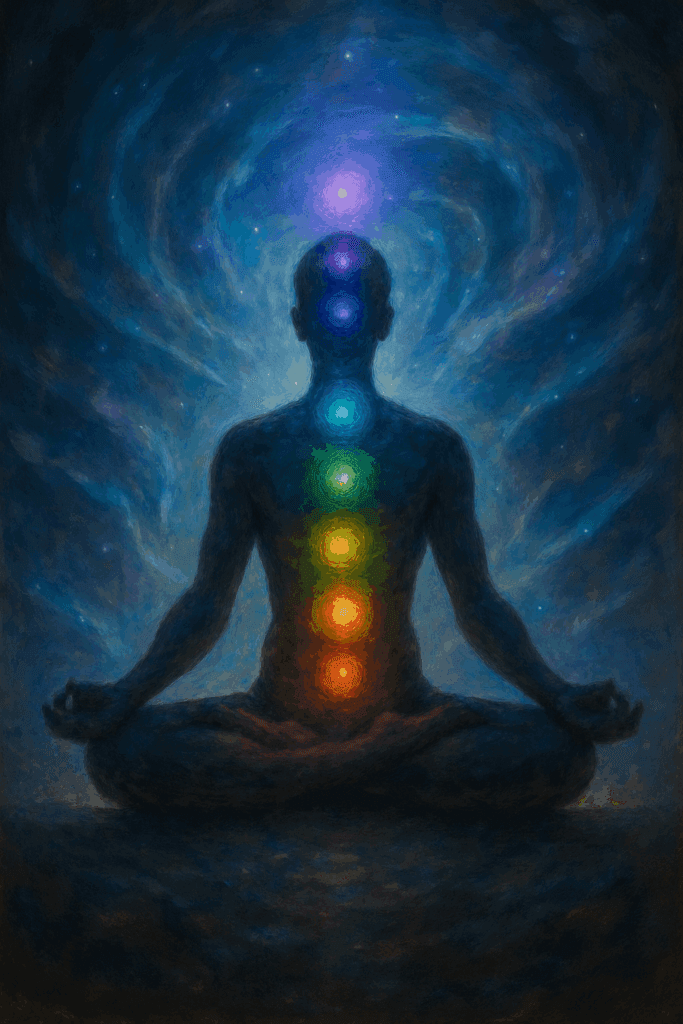 Chakras e mantras como práticas ancestrais de cura e alinhamento energético.