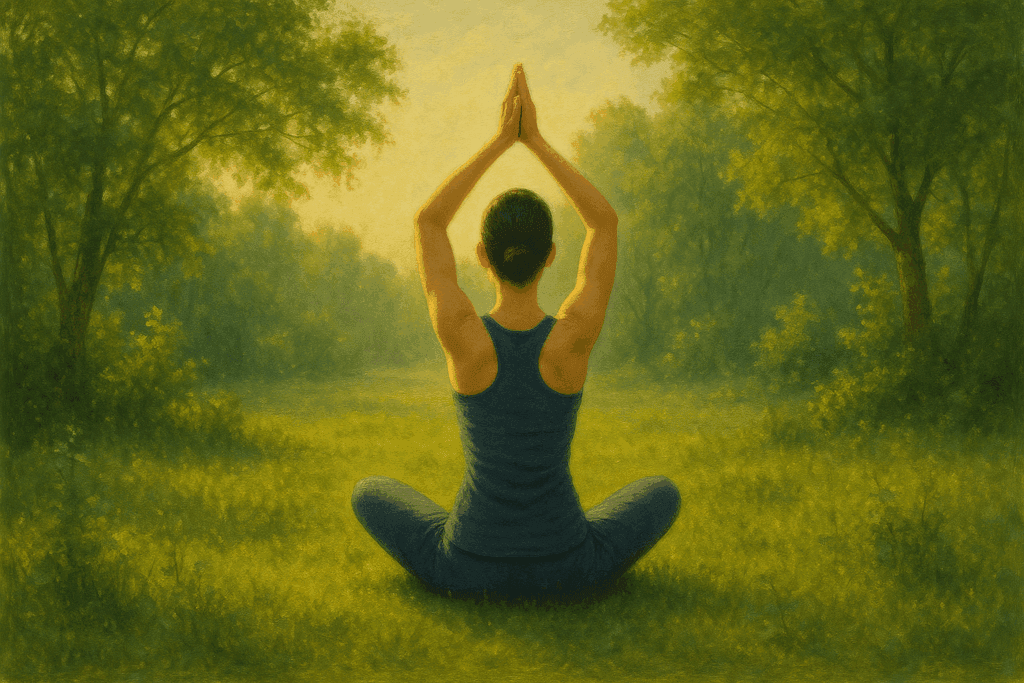 Corpo em harmonia com a natureza, simbolizando cuidado físico e conexão espiritual.