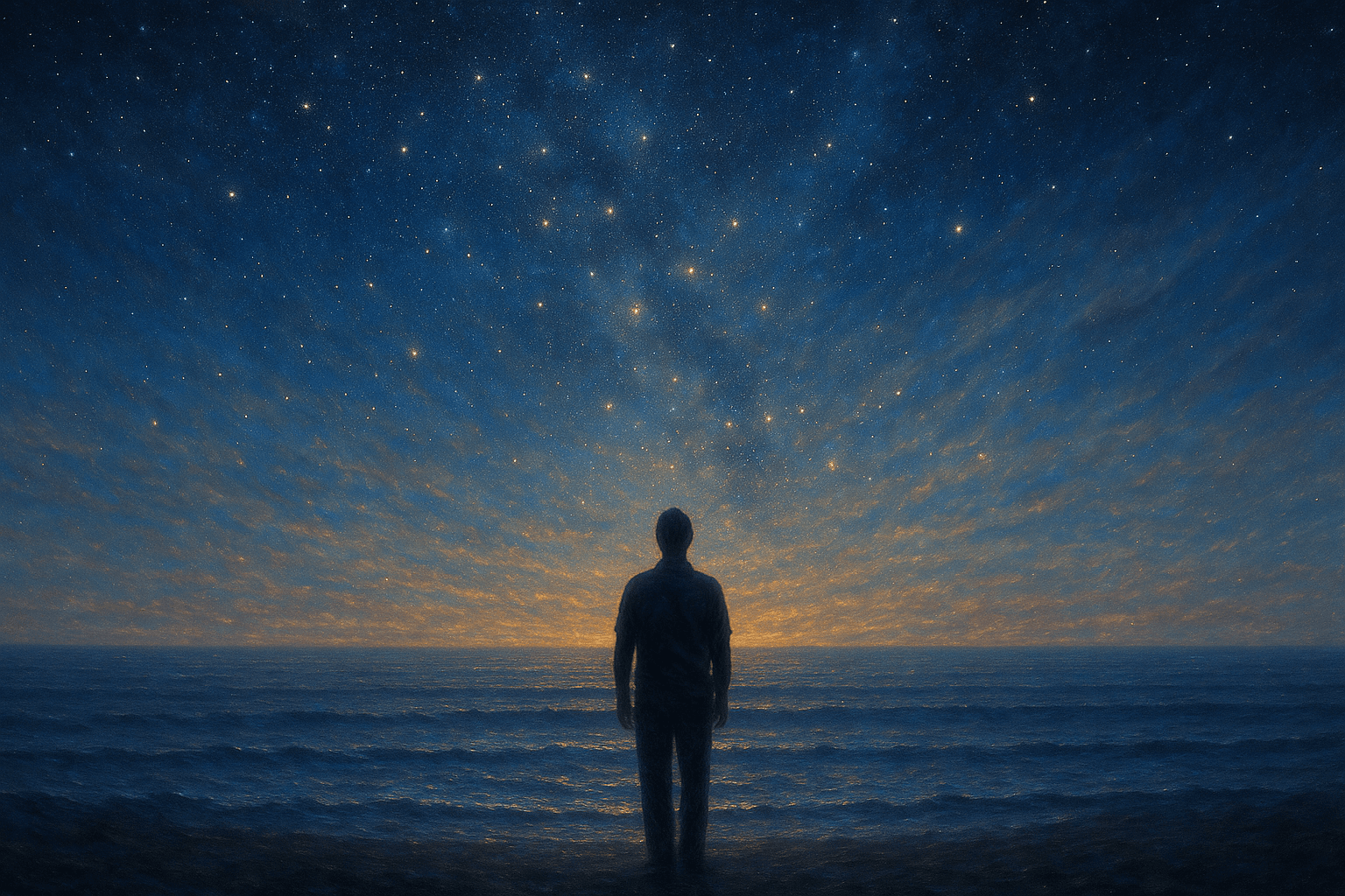 Representação poética da consciência como oceano infinito além do cérebro.