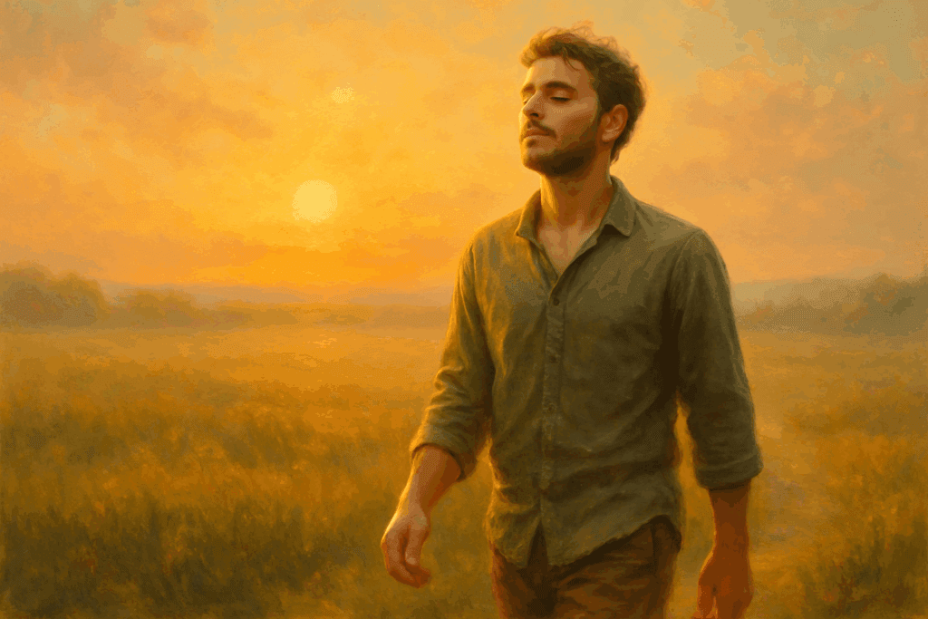Caminho ao amanhecer representando o despertar da consciência e a saída do piloto automático.