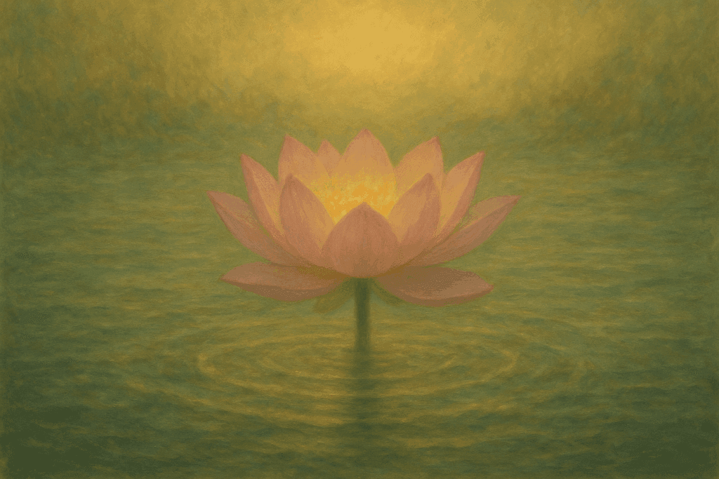 Flor de lótus iluminada representando purificação e consciência cármica