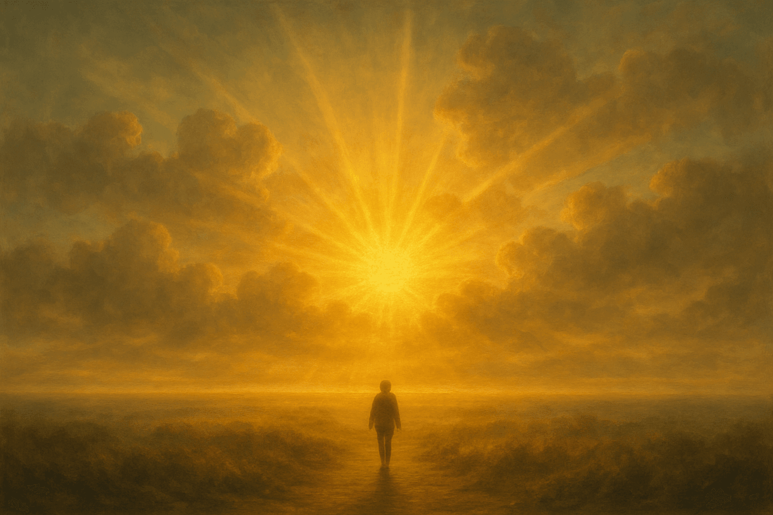 Amanhecer dourado representando práticas espirituais matinais para renovação de energia.