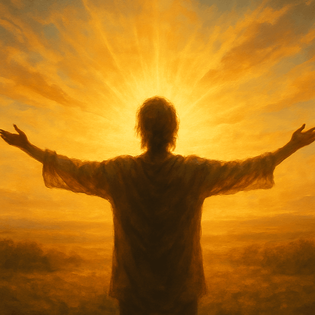 Pessoa saudando o nascer do sol como símbolo de espiritualidade e novos começos