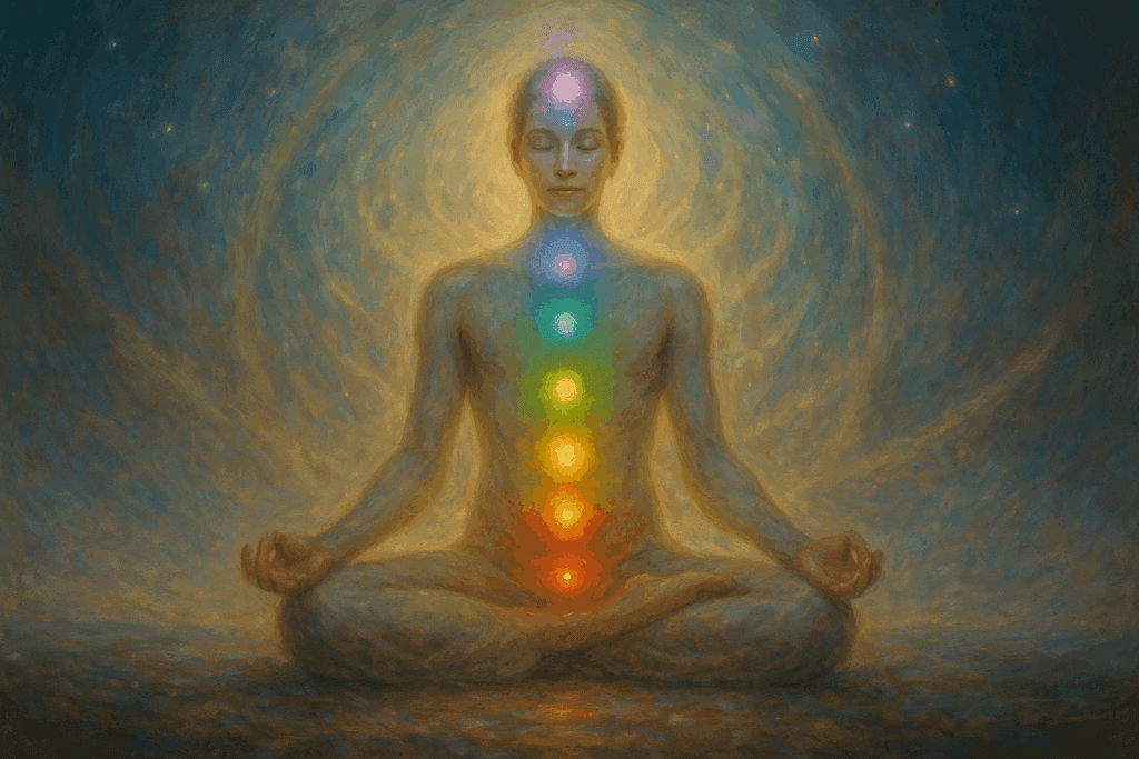 Chakras alinhados no yoga energético equilibrando vibração e consciência