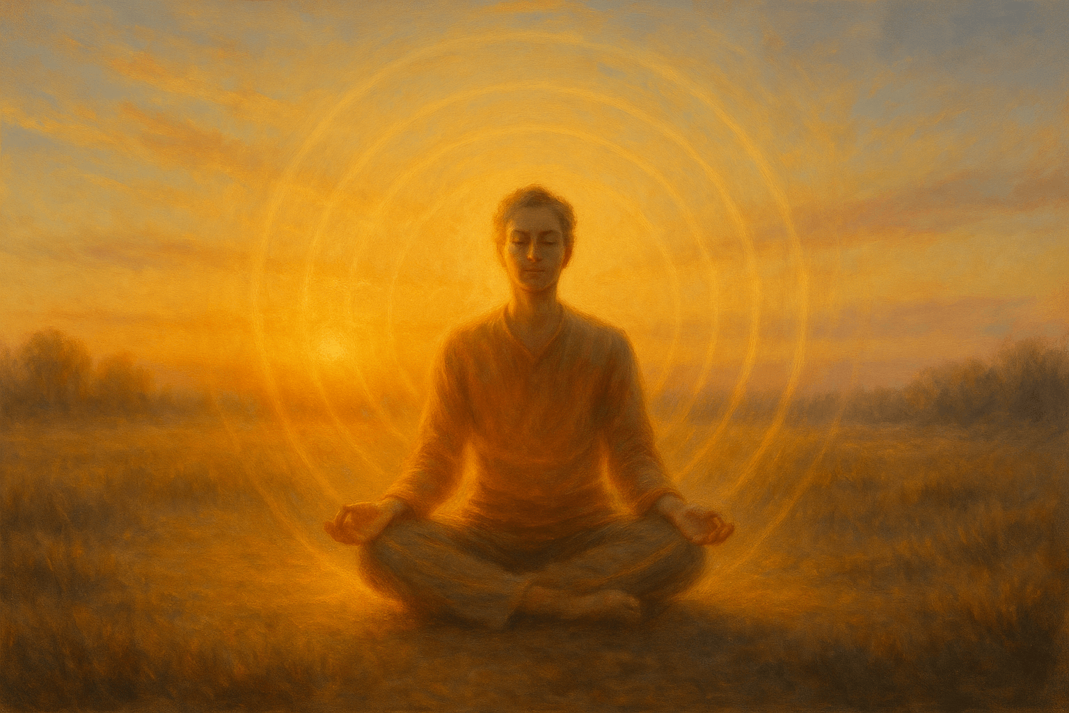 Yoga energético em postura de lótus ao nascer do sol equilibrando corpo e energia vital