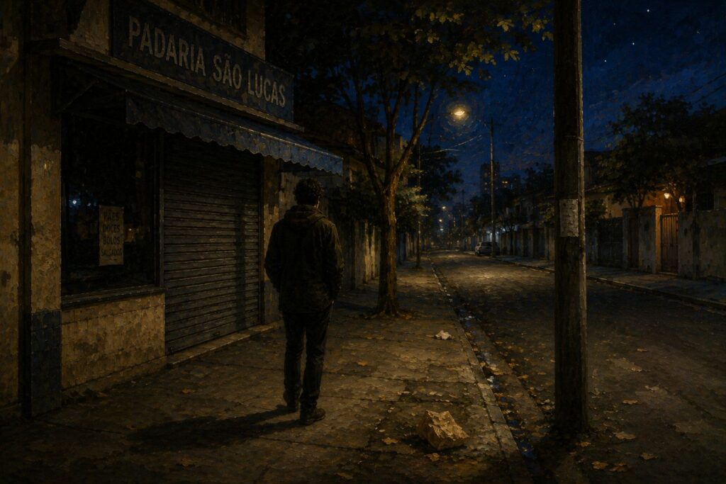 Ansiedade_Pessoa caminhando devagar em rua silenciosa à noite para desacelerar a ansiedade