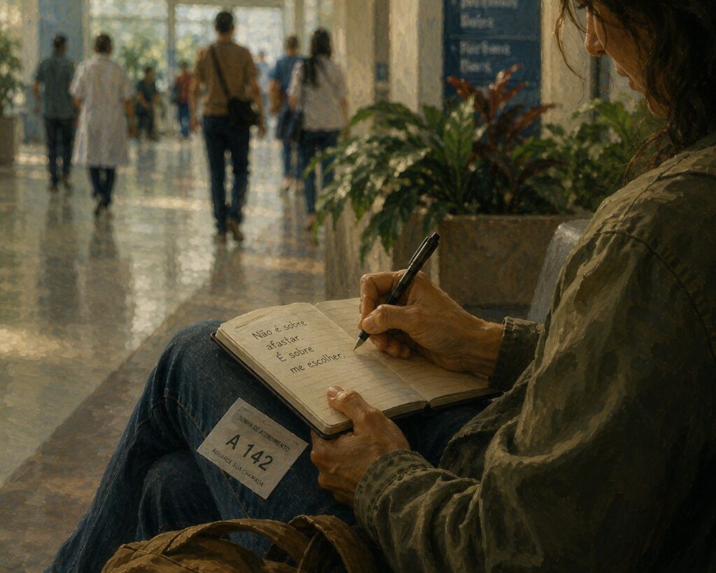Limites_Pessoa escrevendo uma frase de limite em caderno antes de dizer sim por culpa