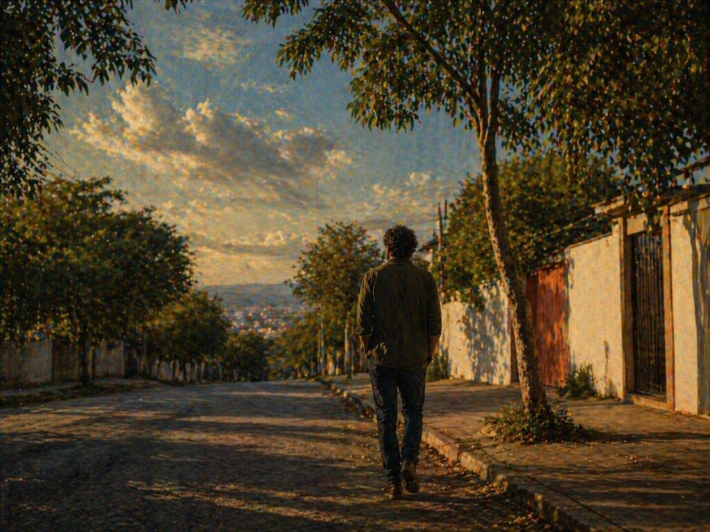 Pessoa caminhando ao entardecer mantendo a vida em movimento apesar da incerteza
